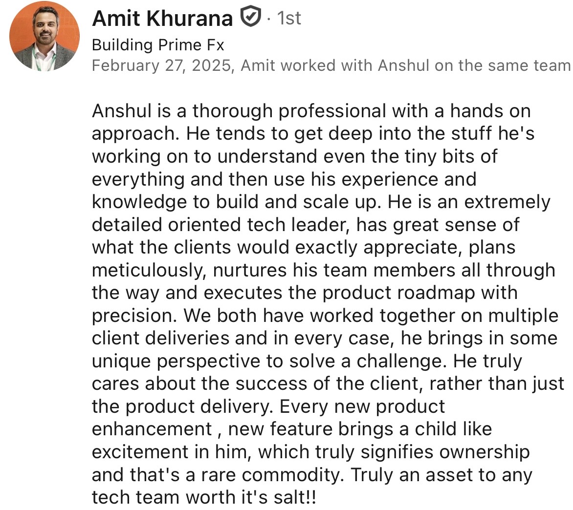 LinkedIn recommendation from Amit Khurana